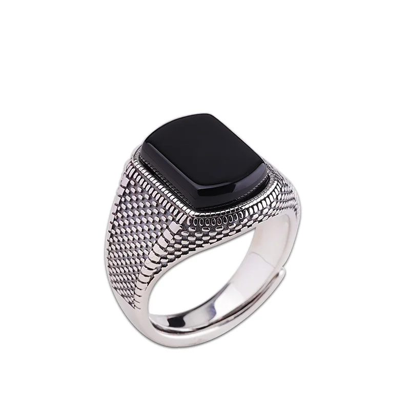 

Antique Agate Gemstone Rings Turkish Jewelry Natural Stone Black Sterling 925 Silver Men Ring
