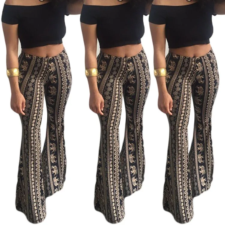 

Latest Style Mid Waist Boho Printed Flare Pants Tight Womens Trousers Yoga Pant Legging Woman