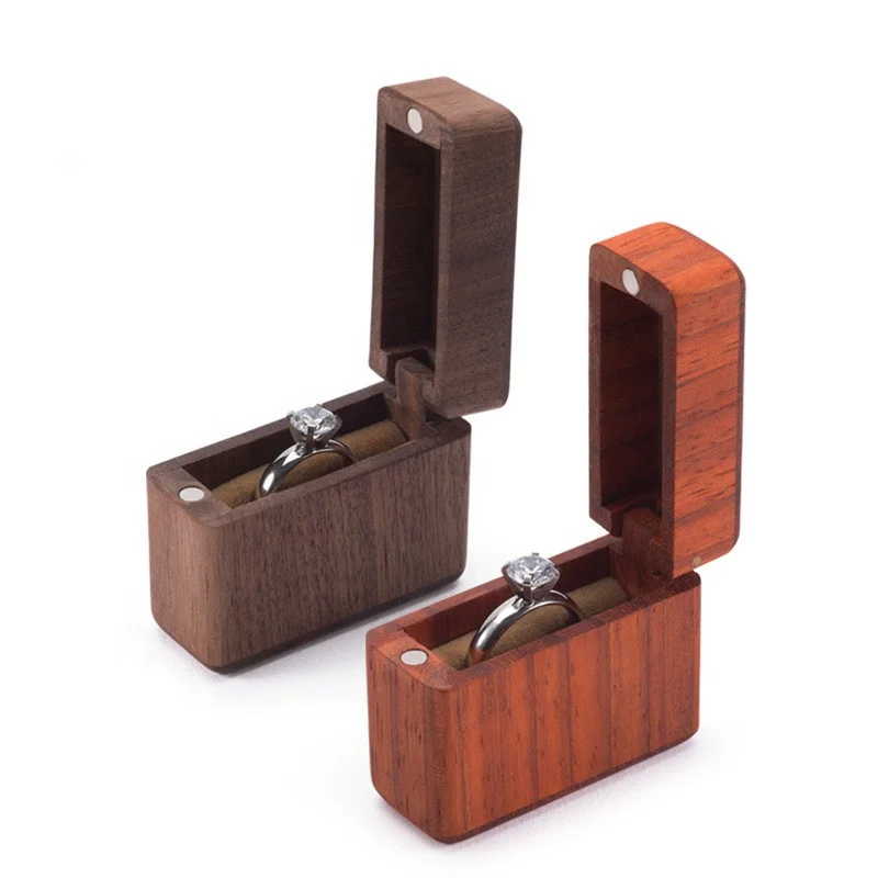 

Wood Proposal Wedding Ring Box Walnut Wood Mini Portable Jewelry Wedding Ring Box