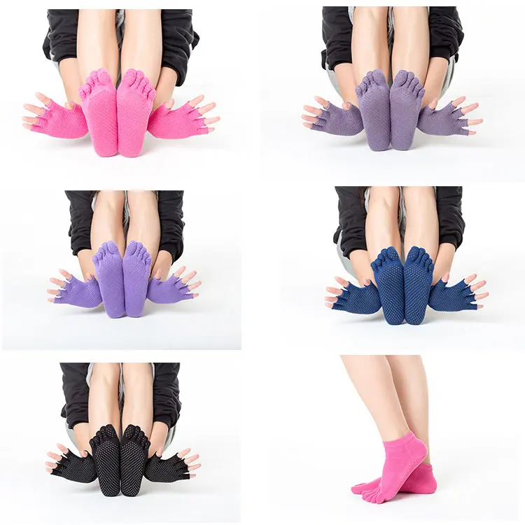 yoga-sockds-1. Yoga Socks Non-Slip Grips for Pilates Ballet Dance Barefoot Workout Cotton Open Toe Women Sports Socks 