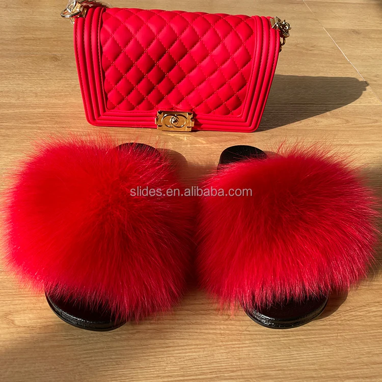 

Fashionable High Quality fur slides for women fur slides with jelly purse Kids Fur Slippers, Customized