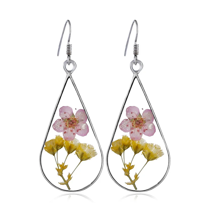 

China Women Jewelry Wholesale Resin Pressed Flower Teardrop Earrings