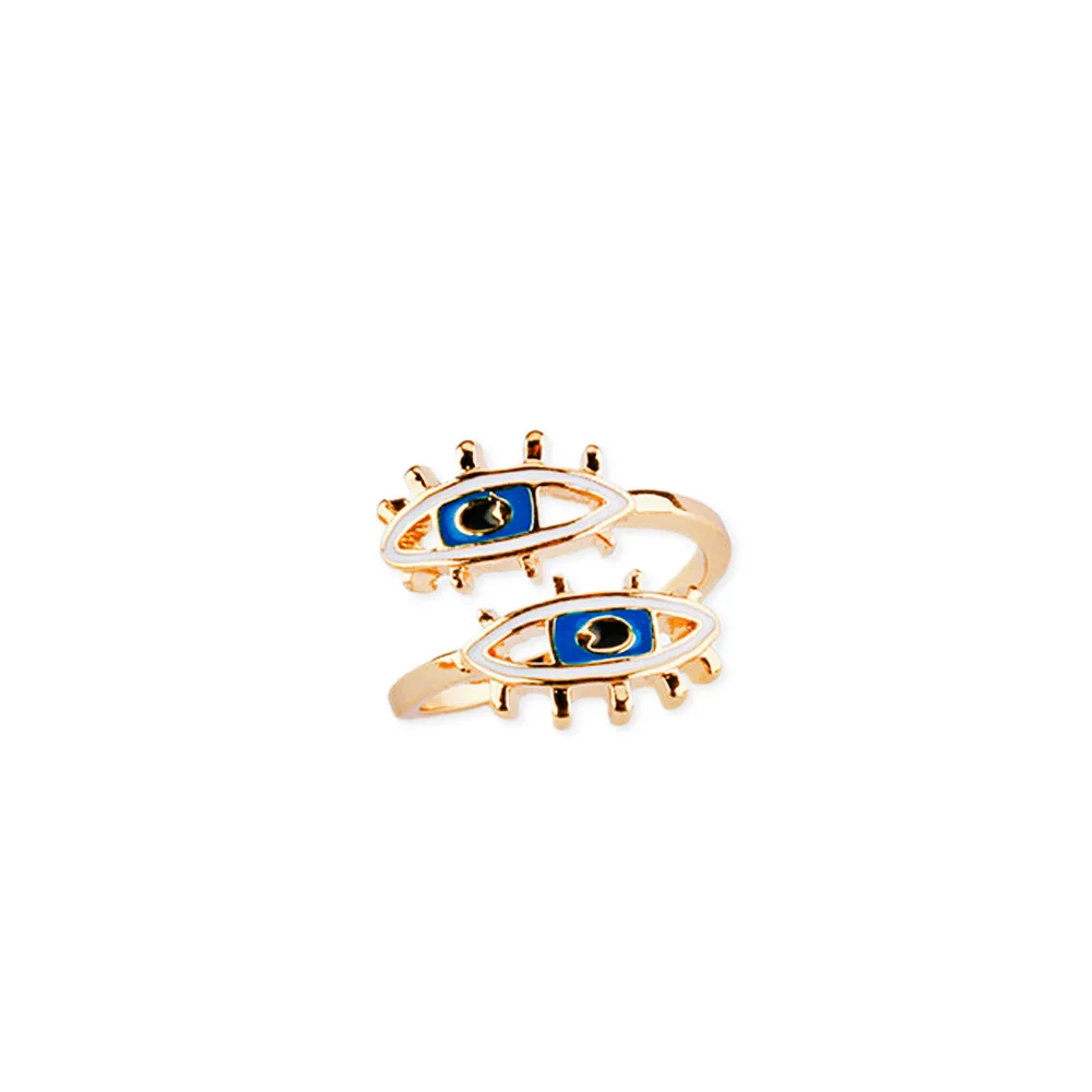 

2021 Sailing Jewelry Wholesale Micro Pave Zircon Demon Eye Ring Bohemia Evil Eye Opening Ring