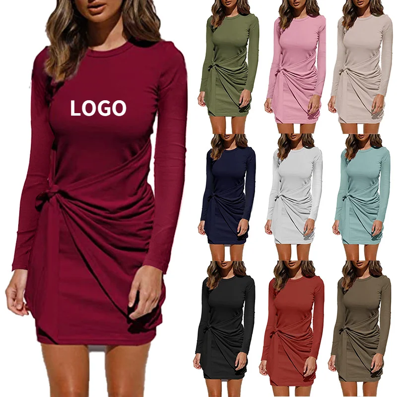 

2021 ODM/OEM Women's casual autumn/winter drape and tie tie long-sleeved dress