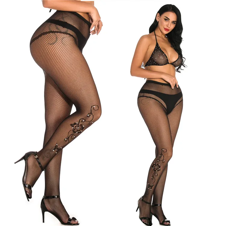 

New Fashion Girl Nylon Mesh Body stocking Jacquard Rhinestone underwear