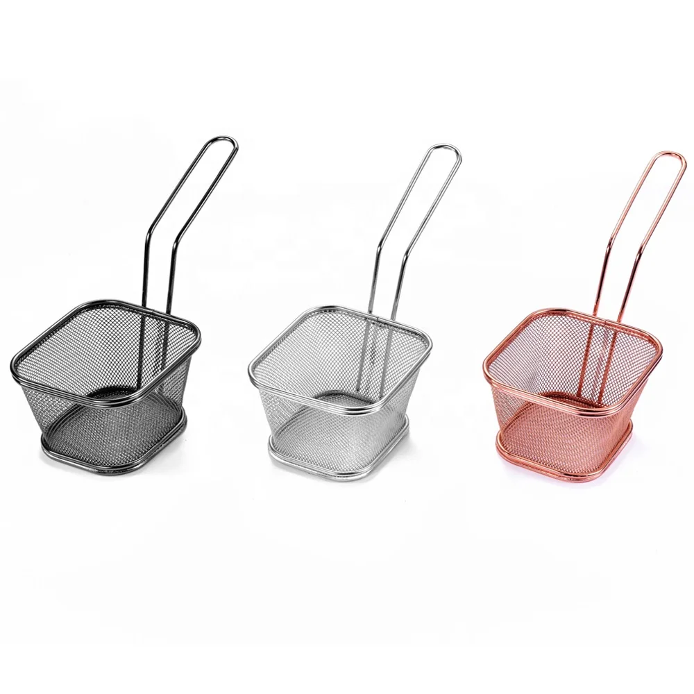 

Kitchen Accessories Sliver Black Color Mini Chips Fries Serving Basket French Fries Basket Frying Basket