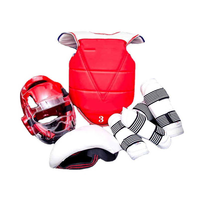 

Whole Set Taekwondo Guard Body Protector Taekwondo Equipment Sparring Gears for WTF Training Competiton Kids Adults, Red,blue