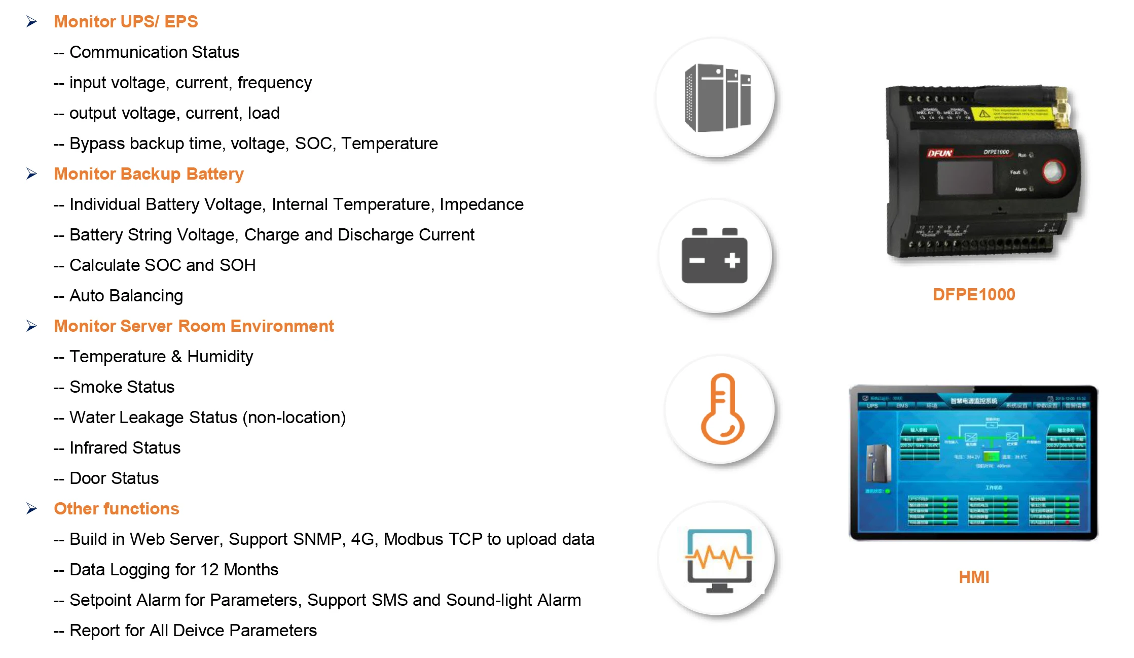 Dfun Dfpe1000 Ups/eps Environment Battery Monitoring System Smart Power Monitoring Solution