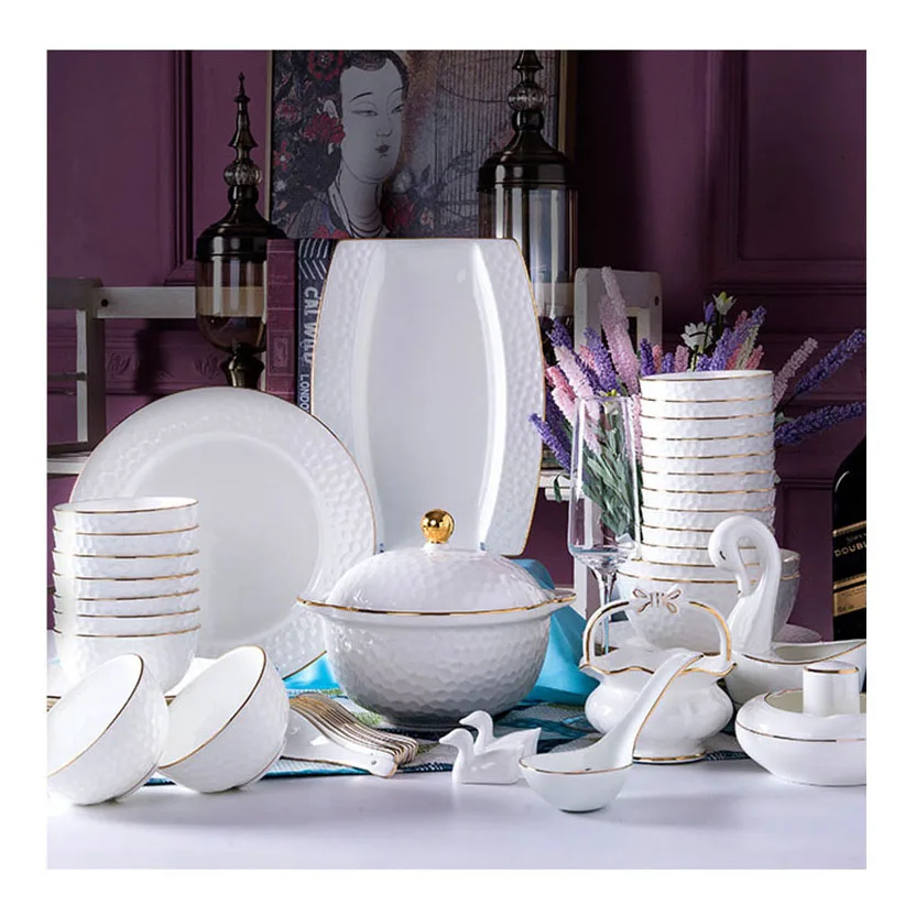 

Kitchen accessories 60pcs European Style Bone China Dinnerware Set Dinning Plates Set Dinnerware, As the photos