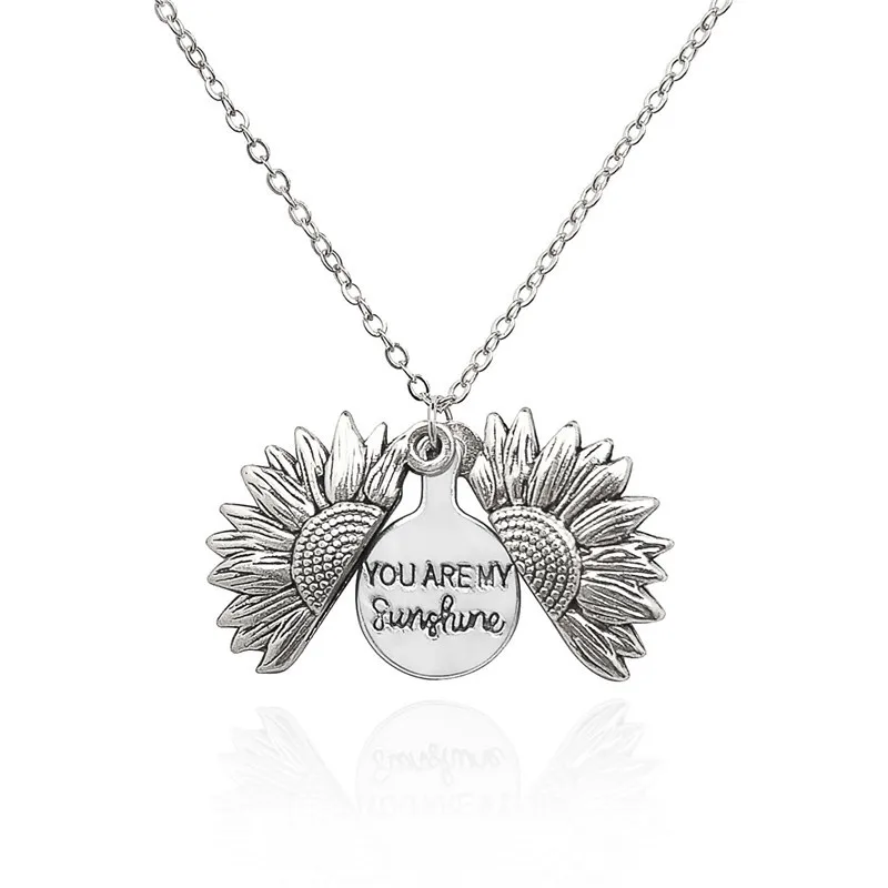 

Cheap Gold Silver Open Locket You Are My Sunshine Sunflower Pendant Necklace Jewelry, Gold silver rose gold