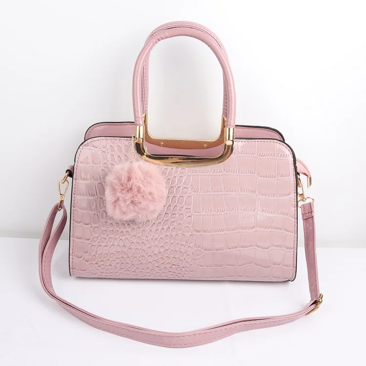 

Luxury Women Patent Leather Hand bags Fur Ball Pendant Ladies Shoulder Crossbody Purses and Handbags for Women Bags, Black,pink,red,brown,khaki,blue