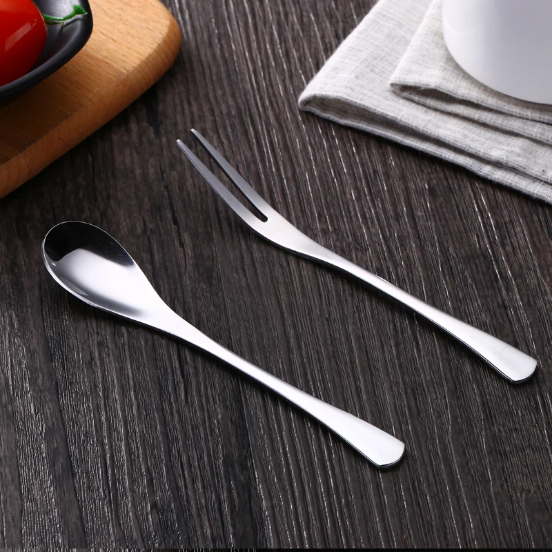 

Coffee Spoon Stainless Steel Customize Logo Tea Spoon Fruit Fork Set For Hotel Restaurant Home, Silver