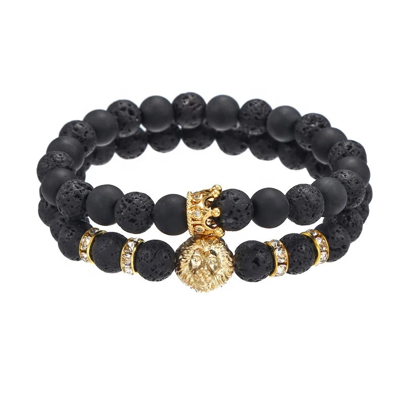 

Black Bead Bracelet With Crown For Men Gift Bracelet Sets, As picture