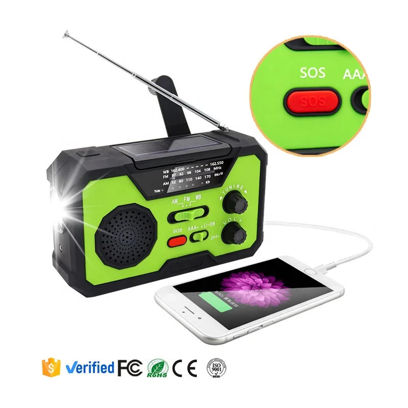 

Dropshipping agent Rechargeable fm am Solar Hand Crank Radio with flashlight USB multi band Portable radio, Customized