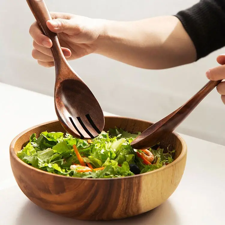 

Solid Wood Bowl Natural Classic Large Round Acacia Wood Salad Soup Dining Bowl Eco Friendly Premium Wood Kitchen Utensil