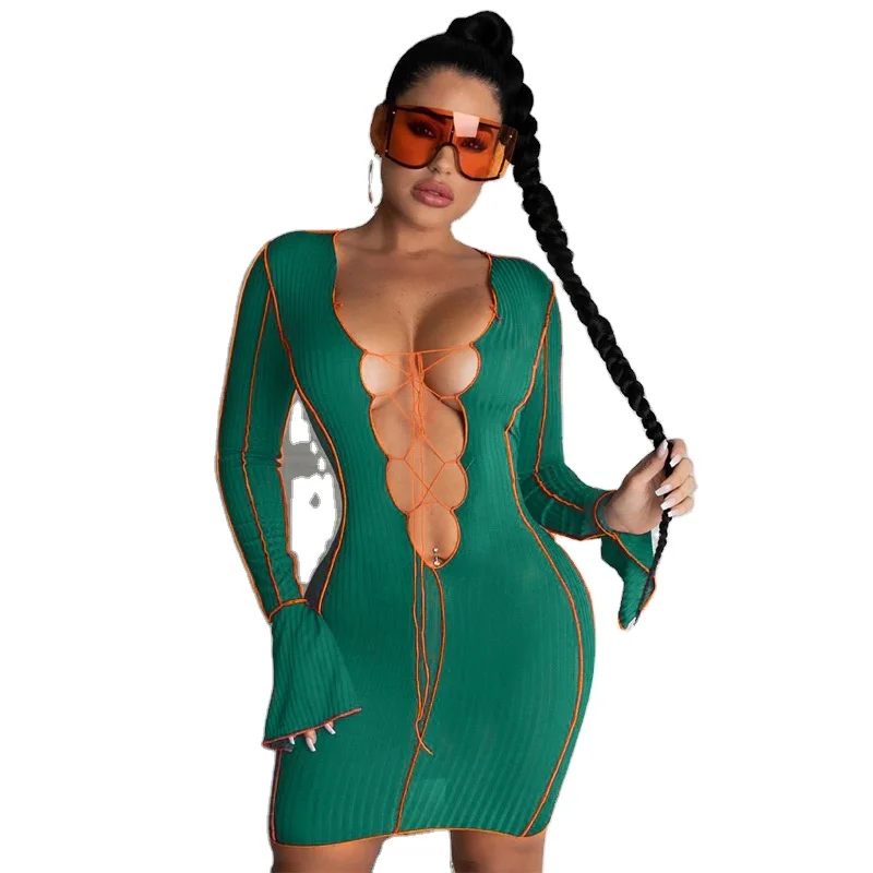 

2021 summer new arrivals ladies party sexy fashion long sleeve short skirt for woman casual dresses clothes clothing