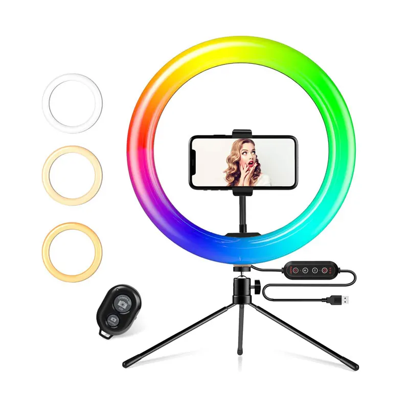 

2021 Amazon Best Seller 10 Inch RGB Ring Light with Table Tripod Blog Selfie Makeup Video Photography Online Conference Vlog Kit