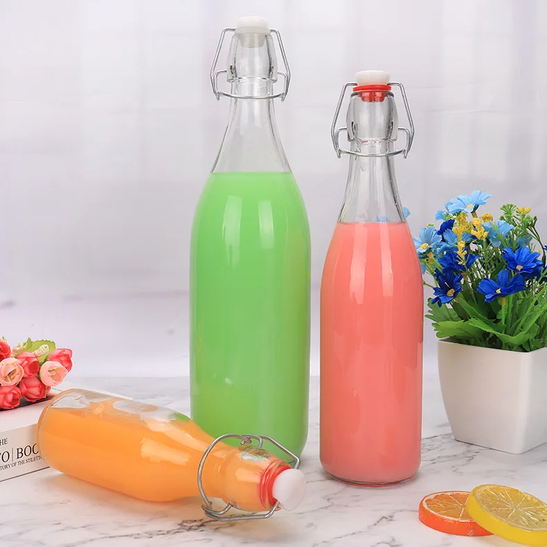 Wholesale Swing Top 300ml 500ml 1000ml Custom Printed Fruit Juice Glass