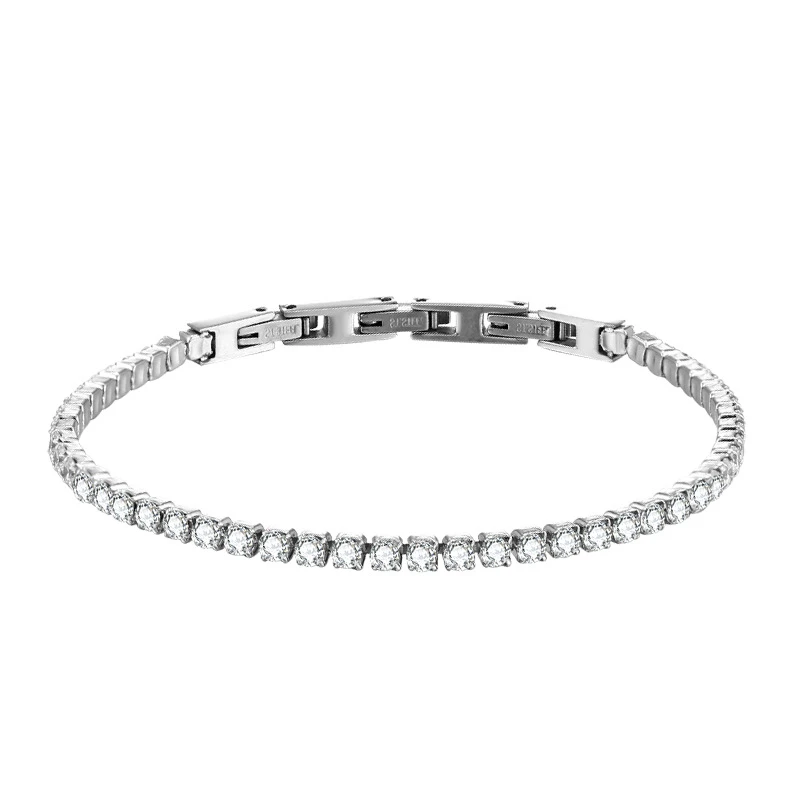 

Wholesale Custom Men's Women's Fashion Jewelry Cubic Zirconia CZ Stone Iced Out Stainless Steel Diamond Tennis Chain Bracelet, As piture