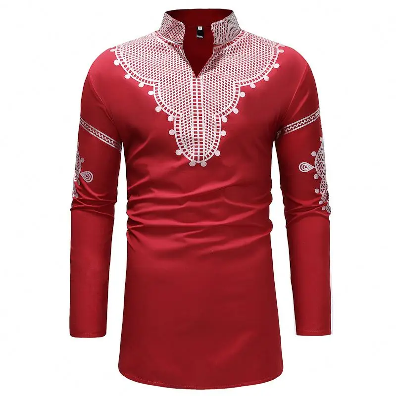 

New trendy Middle East style casual printed cotton long shirt abaya thobes men saudi muslim robes slim fit islamic clothing, Three colors or customized