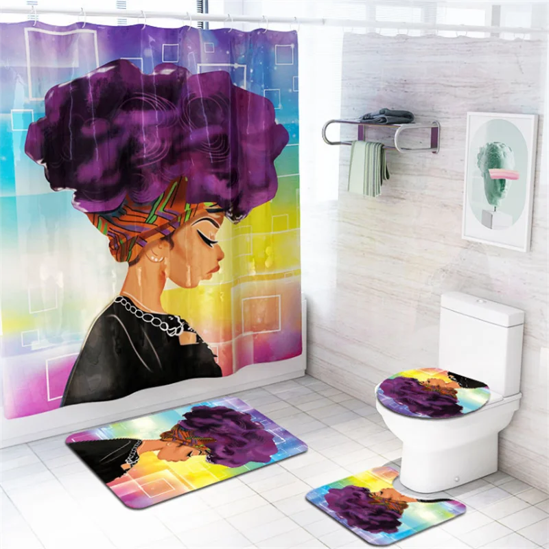 

i@home fabric digital printing custom 180cm x 180cm polyster black girl magic shower curtain