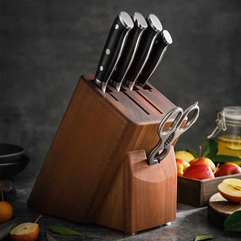 

Full Tang Premium German Steel kitchen knives 6 pcs kitchen knife set with Knife holder wooden Block