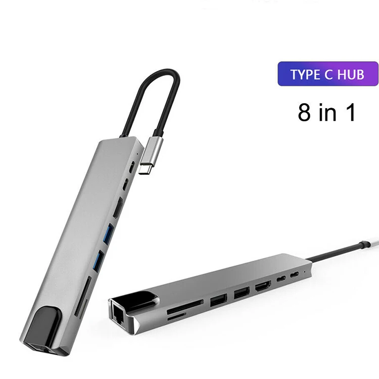 

8 in 1 Premium Aluminium Alloy Fast Charging USB 3.0 High Definition Multimedia Interface Mabook Hub Mounting Ethernet USB C Hub, Space grey