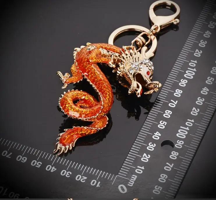 Rhinestone Dragon Key Chain Holder Crystal Animal Keychains for Car Handbag 