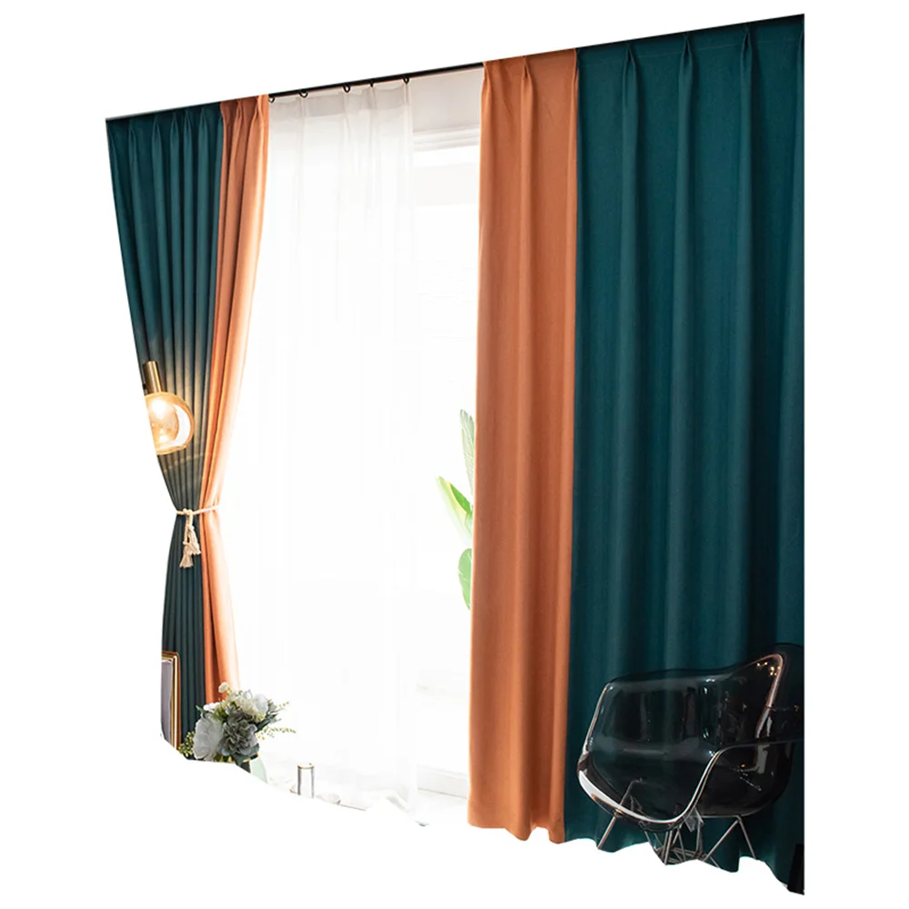 Wholesale Nordic Splicing Full Shading Thermal Insulted Solid Color Curtains for Living Room Bedroom Hotel Splicing Curtain