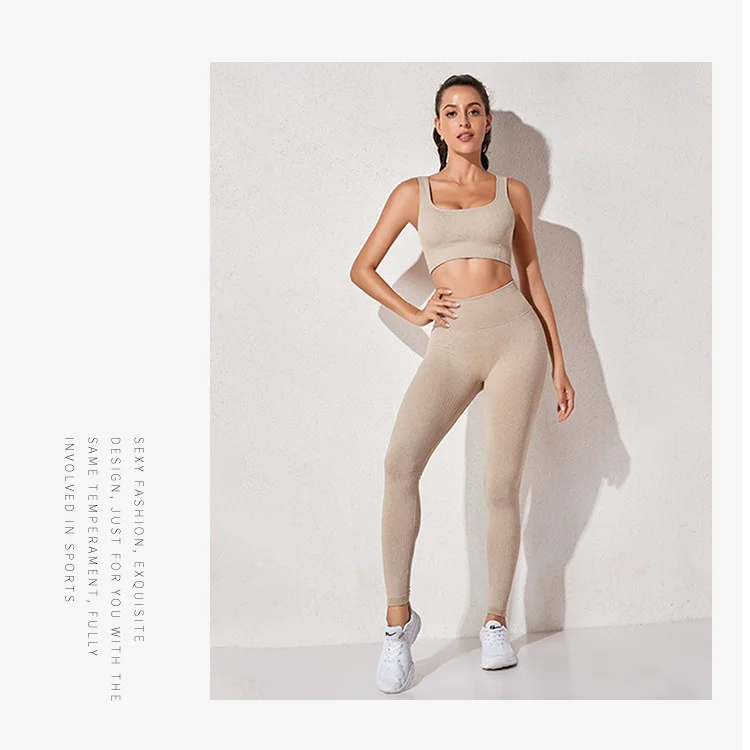 

Wholesale thread push up sports bra peach buttock but lifter seamless yoga pants two piece set women crop top and yoga pants set