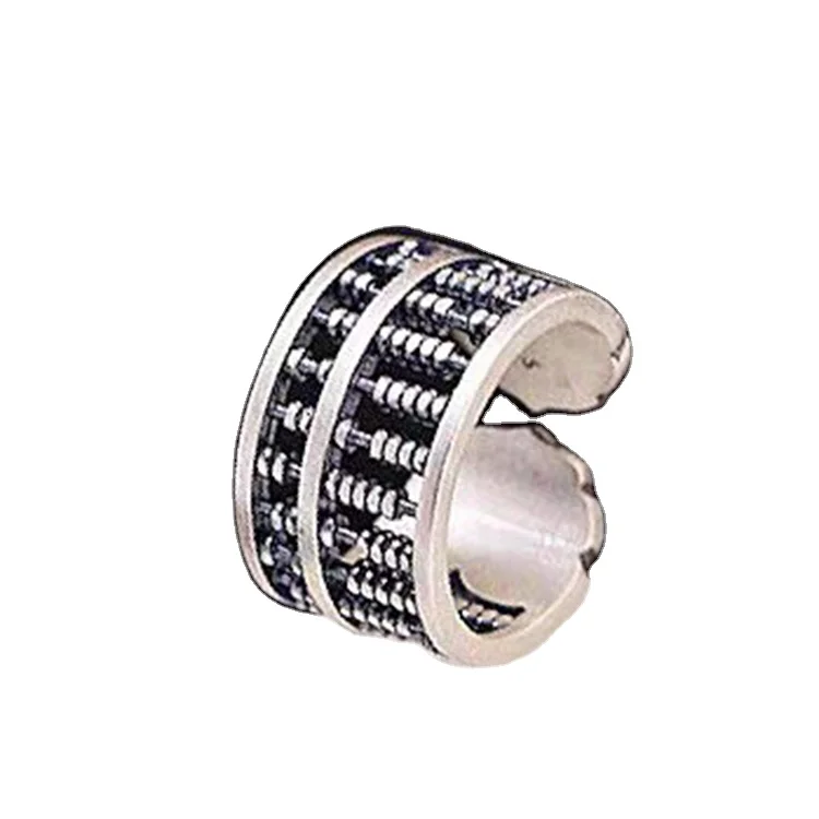 

S990 Pure Silver Abacus Ring Korean Retro Matte Personality Male And Female Couple Ring