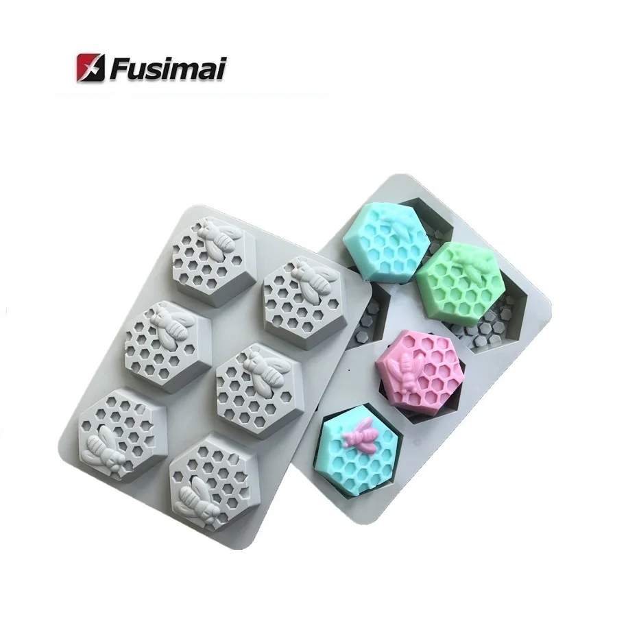 

Fusimai 6 Cavities Honeycomb Silastic 3D Bee Lotion Bars Molding Silicone hexagon Beehive Soap Mold, As is shown in the picture