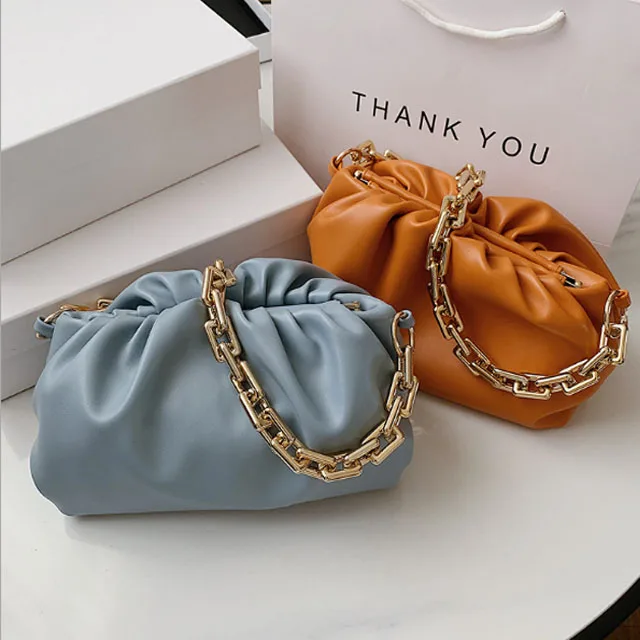 

Fashion Designer Soft PU Leather Chain Cloud Underarm Bag Dumpling Shoulder Crossbody Women Hand Bags Purses and Handbags, Yellow/white/black/orange/blue/brown