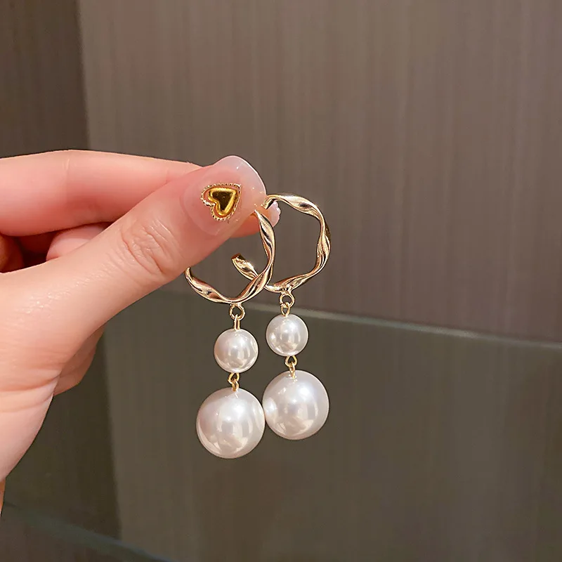 

18K Real Gold Plated Double Pearls Drop Earrings S925 Silver Pins Pearls Pendant Earrings