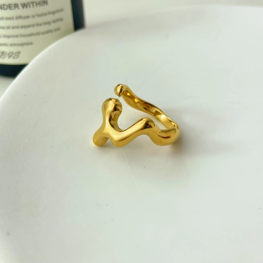 

Fashion bamboo fork cross shape open ring jewelry Stainless steel pvd electroplated 18k gold ring