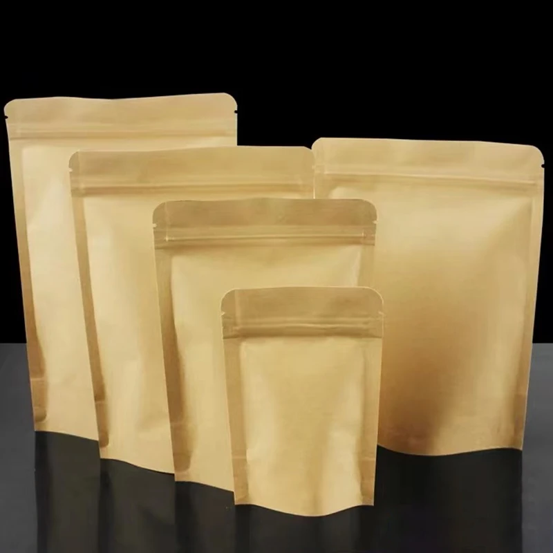 

Hot selling g food grade inner aluminized self-sealing yellow kraft paper recyclable stand up pouch