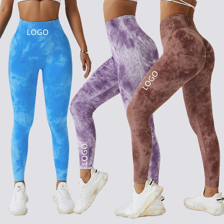 

Conjunto Leggins High Waist Stretchy Skin-Friendly Soft Tight Fit Seamless Yoga Pants Custom Logo Fitness Tie Dye Leggings Set