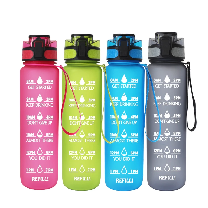 

Gym Fitness Water Bottle BPA Free Plastic Sports Water bottle 1000ml Fitness Sports Water Bottle with Time, Bule/black/red