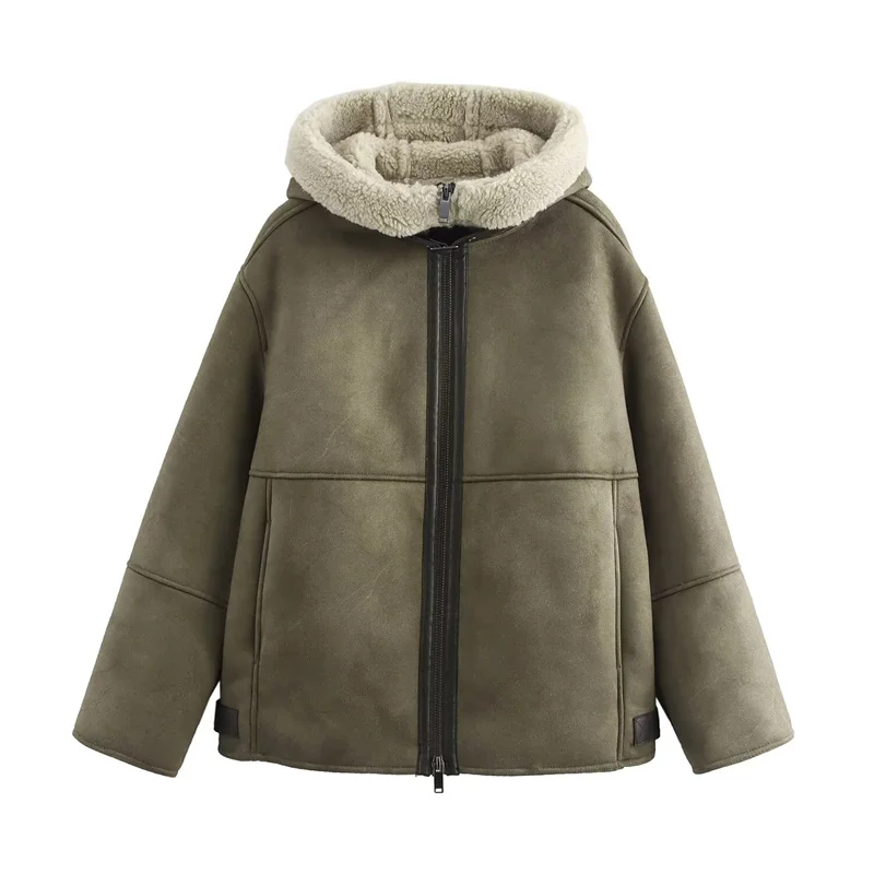 ZATRHMBM Winter Women's Hooded Jacket Coat 2024 New Fashion Zipper Overcoat Elegant Short Outerwear Women's Jacket