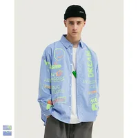 

Urban Clothing Oversize Fit Retro Stripe Shirt For Men In Blue Relaxed Multi Stripe Fluorescence Print Men Shirt Street