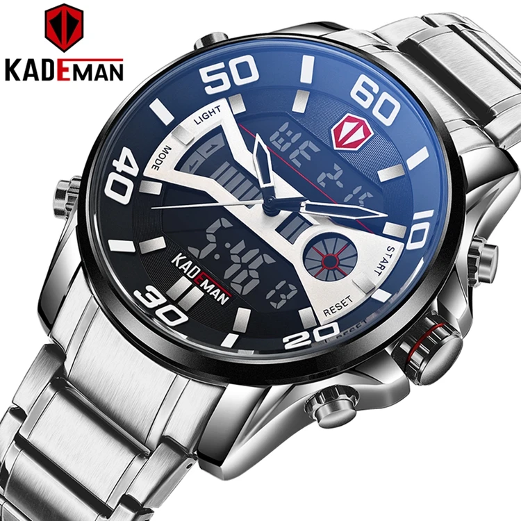 

KADEMAN K6171 multi functional boys watches double display luminous alarm functional led digital analog sport watches