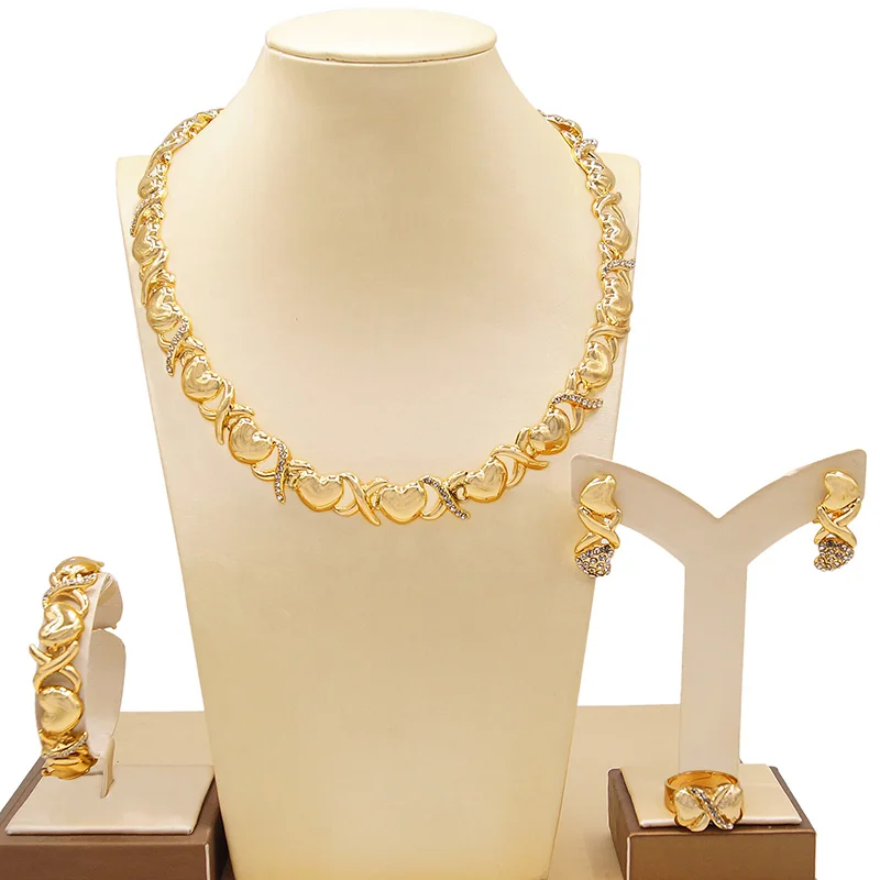 

18k Gold Plated Fashion Latest Models Wedding Jewellery Sets Latest I Love You Xoxo Hug and Kiss Necklace Jewelry Set X0017