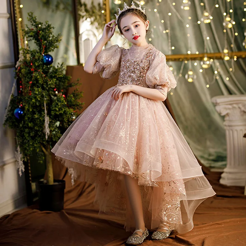 

Teen Girls Dress Kids Birthday Party Prom Pink Shiny Dresses Teenagers Long Mermaid Tulle Ball Gowns Girl Evening Wedding Dress