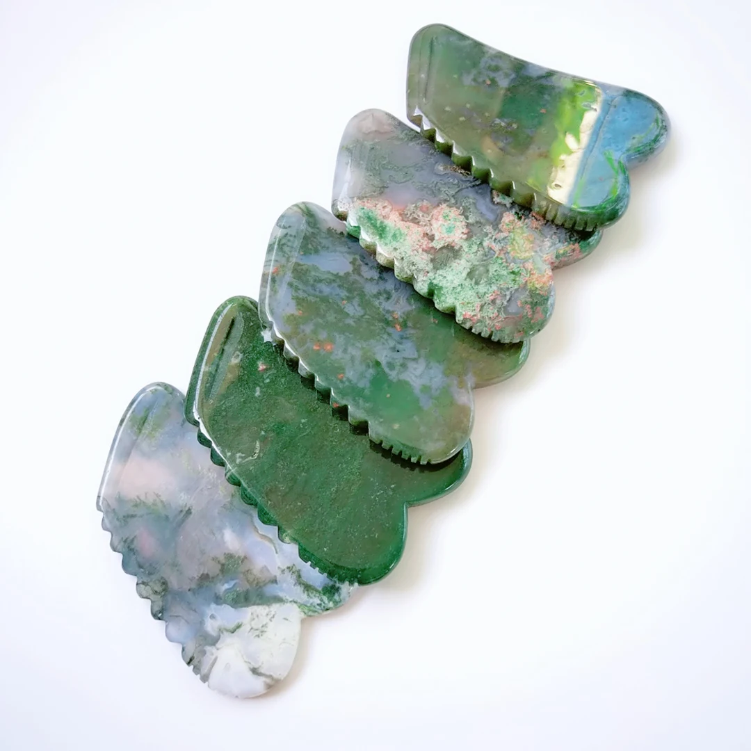 

Gua Sha Natural Moss agate Quartz Crystal Square shaped Stone Crystal Body Massage Board Tool