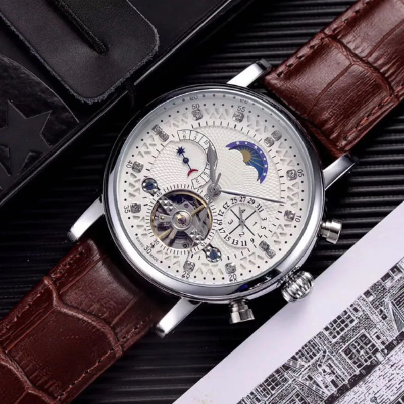 

Fashion Swiss Watch Leather Tourbillon Watch Automatic Men Wristwatch Man Mechanical Steel Watches Brand Relogio Masculino Clock, 4 colors