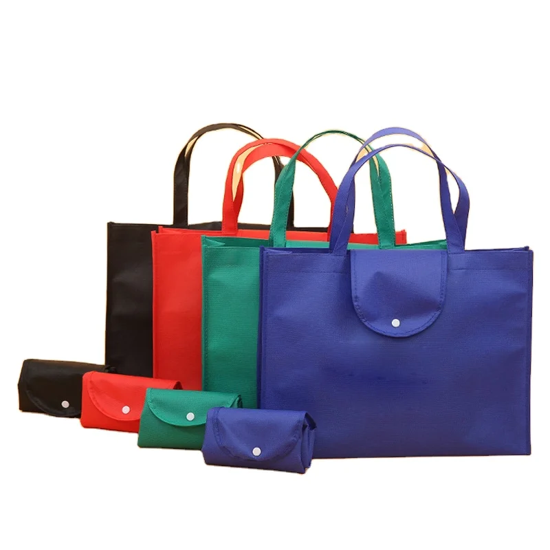 

Sac Ecologique Non Tisse Customized Printed Logo Advertising Eco Friendly Non Woven Carry Foldable Button Shopping Bag, 4 colors
