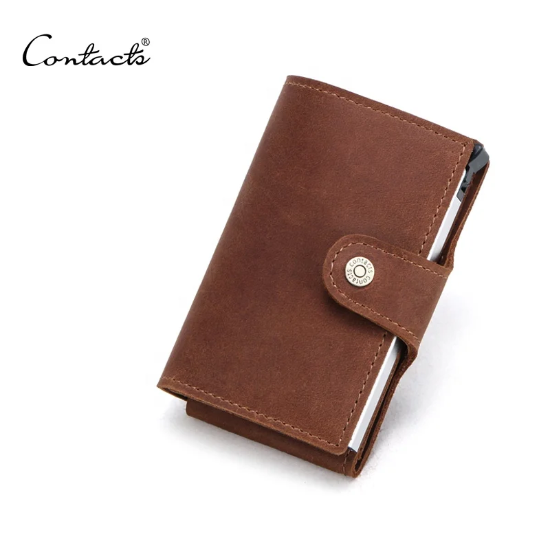 

small metal blocling case card wallet with cash slot and card slot wholesale mens leather multifunction card wallet brown