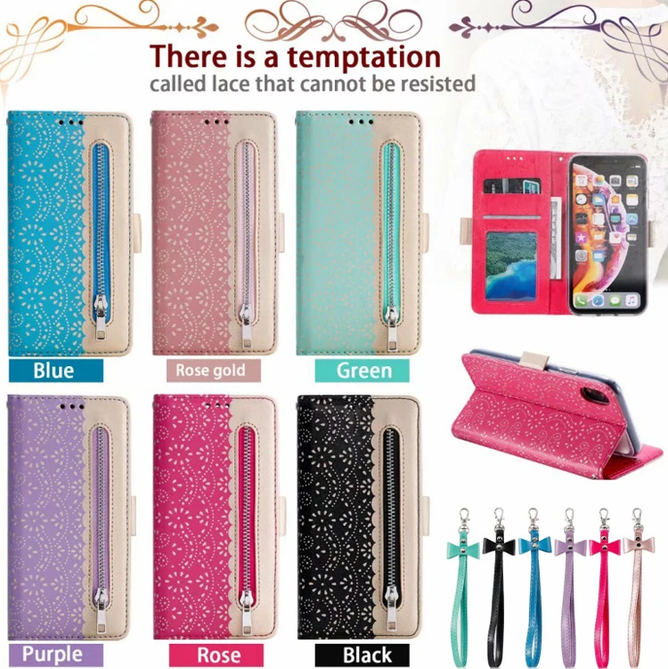 

Fashion luxury new bud silk design zipper wallet handbag style pu leather phone flip cover for samsung galaxy note10 pro case