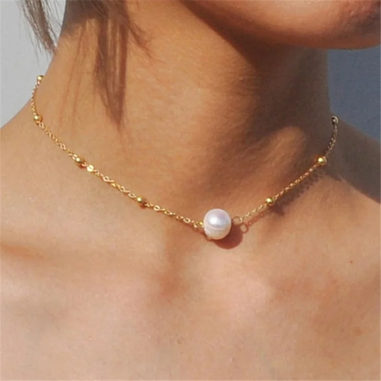 

2020 Wholesale Simple Alloy Gold Plated Pearl Choker Necklace For Women Jewelry Gifts