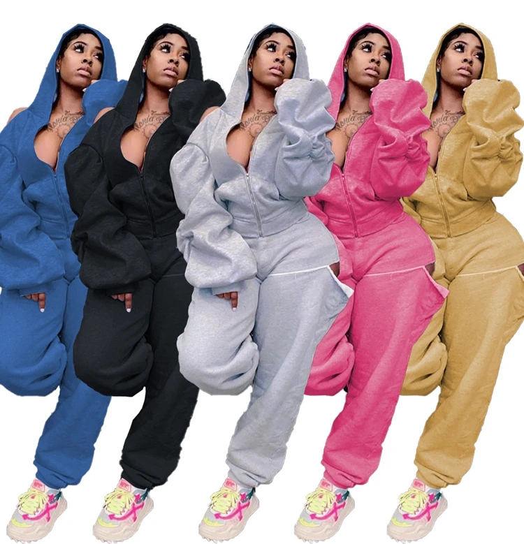 

Personalized loose hole design women hooded clothing two piece set sexy autumn fall 2 piece set